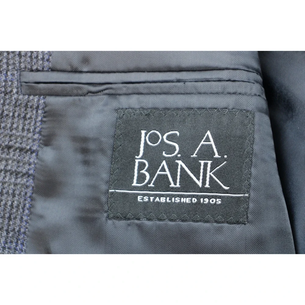 Jos‎ A Bank Blazer Mens 46R Gray Plaid 100% Wool 2 Button Single Breast